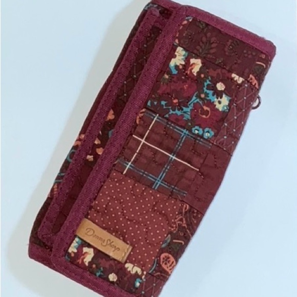Donna Sharp Quilted Burgundy Multi Pattern Multi Pocket Wallet